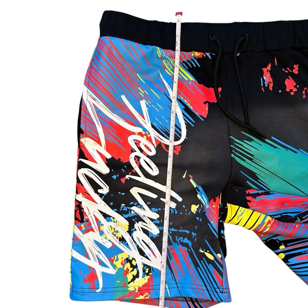 BKYS Men’s Feeling Lucky French Terry Shorts - Black/Multi (Size Large) - Picture 4 of 9